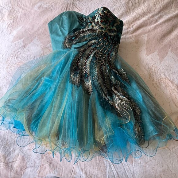 Peacock Dress - Strapless Formal Cocktail Dress - Picture 1 of 9